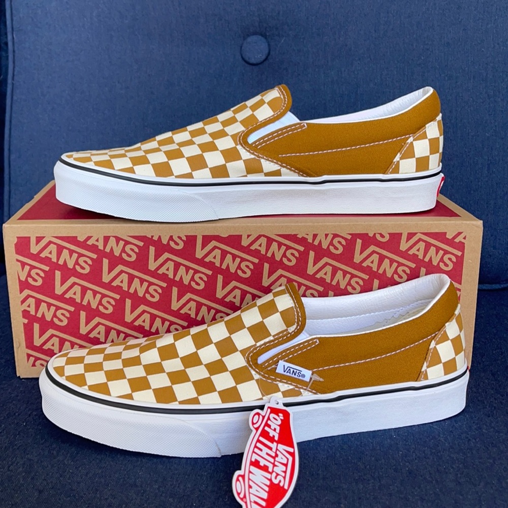 Vans Classic Slip-On Checkerboard Goldenbrown/True White MENS - Picture 2 of 16